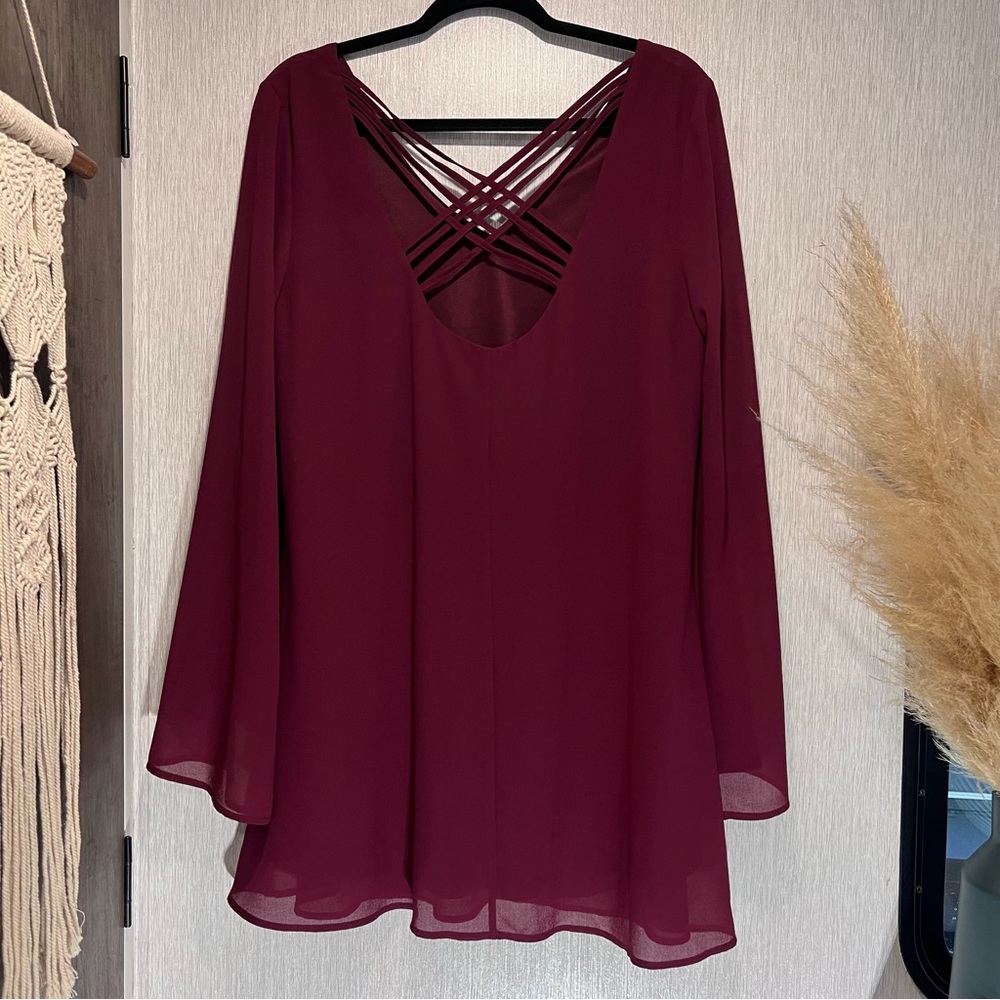 Cross Back Flared Sleeve Midi Dress